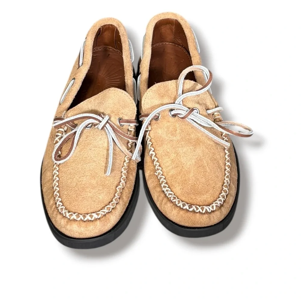 Quoddy x Faherty Mens 7 Canoe Shoe Khaki Suede Moccasin Boat Loafer Made USA